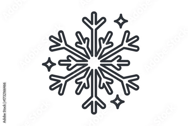 Fototapeta Decorative snowflake icon with sparkling stars, winter holiday symbol, vector cartoon illustration element, transparent background, festive design for seasonal themes and decor