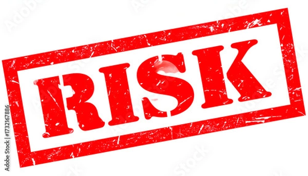Obraz Red grunge rubber stamp with the word RISK, symbolizing warning, danger, caution, or uncertainty in business and safety concepts.