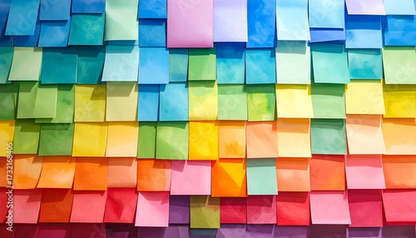 Obraz Colorful sticky notes arranged on wall for planning, brainstorming, and creative idea organization.