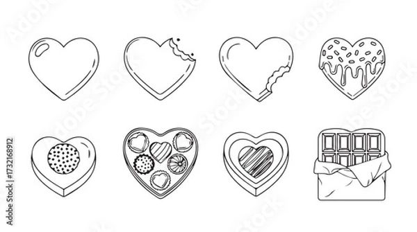 Fototapeta Heart shaped chocolate box and bar sketches for romantic occasions or gifts vector