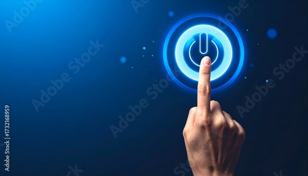 Obraz Finger touching power symbol representing technology startup or business activation concept.