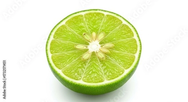 Obraz Lime Fruit Half Bright Green Juicy Fresh on White Background