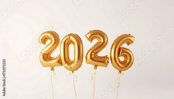 Fototapeta Golden 2026 Balloon Typography Floating with Helium – Minimal Clean Festive Design