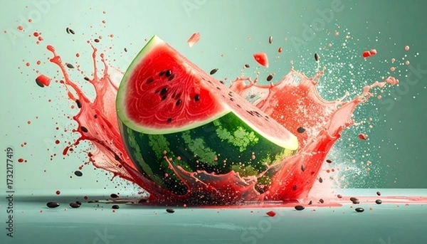 Fototapeta Abstract interpretation of a watermelon bursting open on a simple backdrop