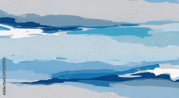 Obraz Abstract Impressionist Ocean Waves with Gentle Blues and White Foam Strokes