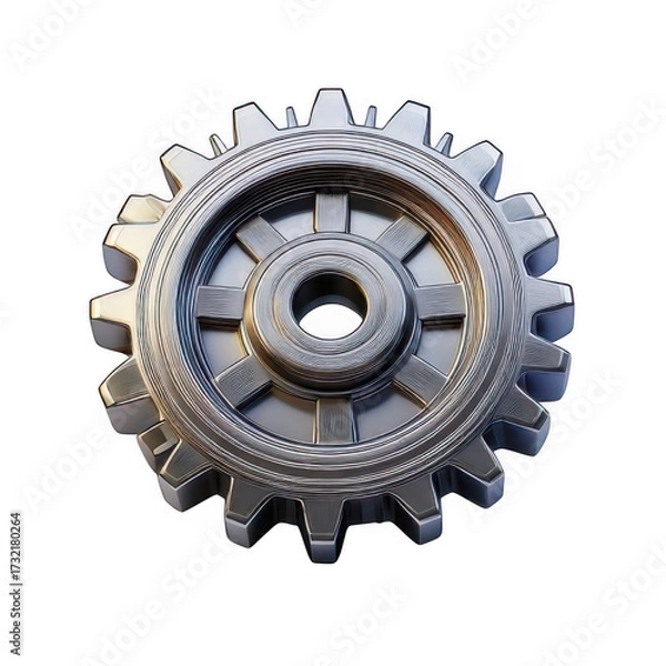Fototapeta  Silver Gear or Cogwheel 3d icon in cartoon plastic style minimal isolated on transparent white background, clipping path