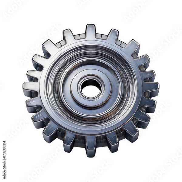 Fototapeta Silver Gear or Cogwheel 3d icon in cartoon plastic style minimal isolated on transparent white background, clipping path.