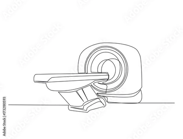 Fototapeta Continuous line art drawing of mri scanner health machine. Mri scanner in single line art drawing vector illustration. Editable stroke.