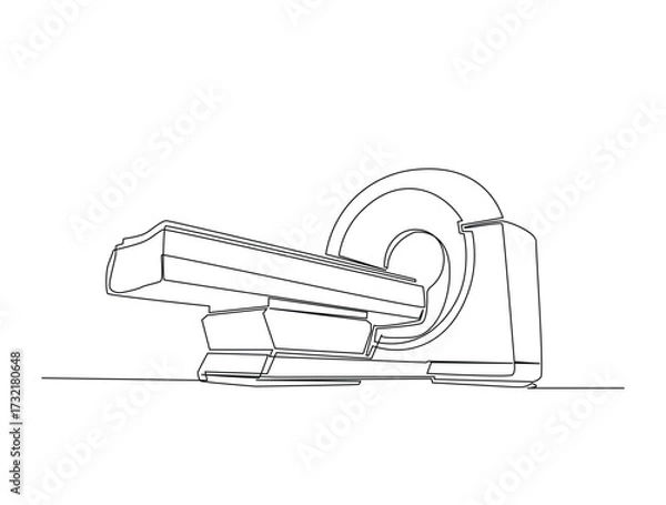 Fototapeta Continuous line art drawing of mri scanner health machine. Mri scanner in single line art drawing vector illustration. Editable stroke.