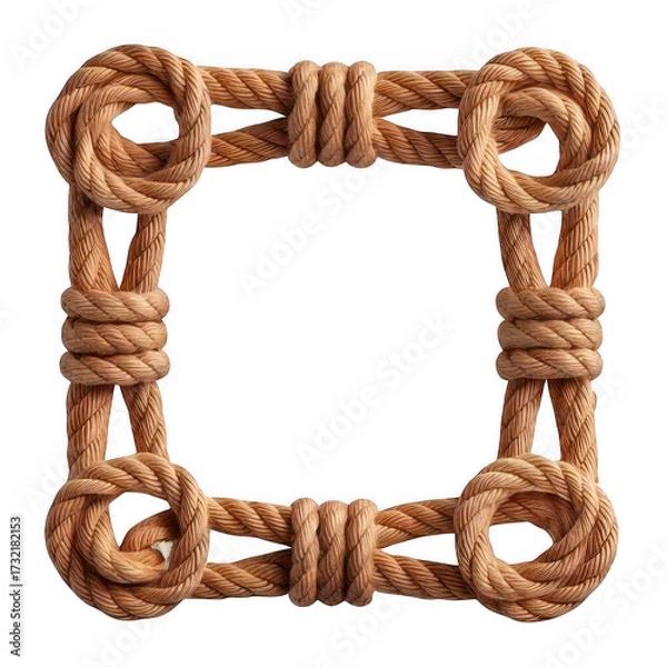 Fototapeta  Square Rope Frame with Knotted Corners isolated on transparent white background, clipping path