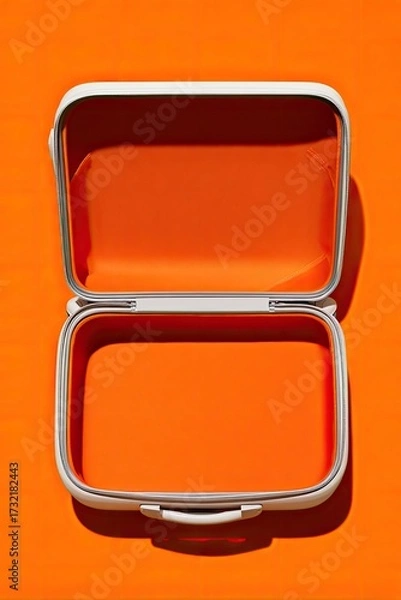 Fototapeta Empty lunchbox. Open on orange background. Food storage, school, picnic, travel use