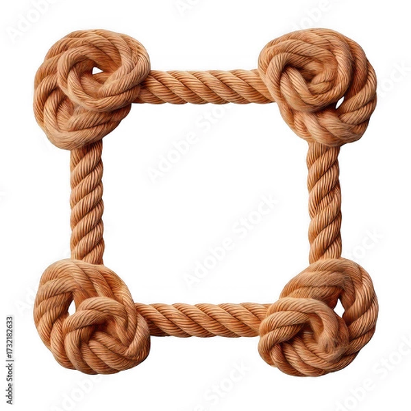 Fototapeta  Square Rope Frame with Knotted Corners isolated on transparent white background, clipping path
