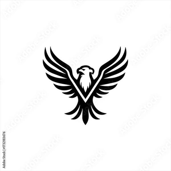 Obraz Stylized black eagle logo with outstretched wings on white background