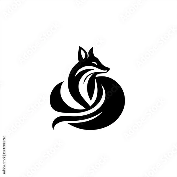 Obraz Stylized black fox silhouette logo design on white background
