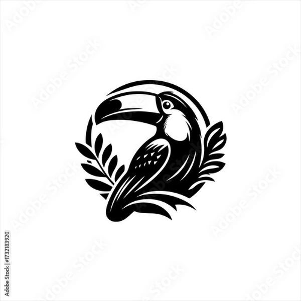 Fototapeta Stylized black silhouette of a toucan bird with laurel wreath