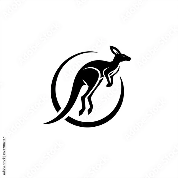 Obraz Stylized black kangaroo leaping inside a circular emblem