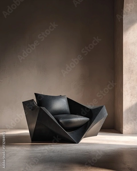 Fototapeta Modern chair in simple room with wall shadows used for furniture design catalog