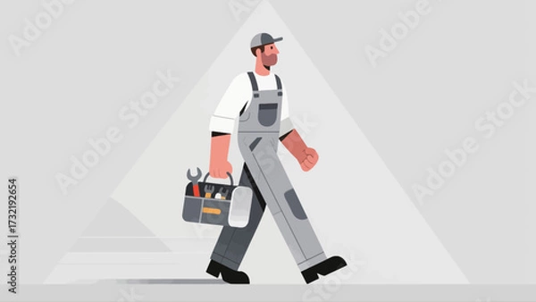 Obraz The repairman is carrying a tool bag, cartoon hand-drawn vector illustrations