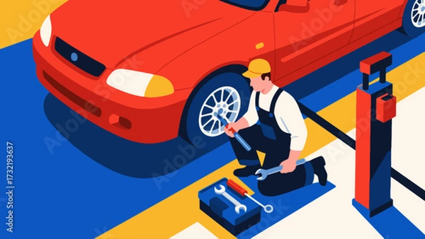 Obraz The repairman is carrying a tool bag, cartoon hand-drawn vector illustrations