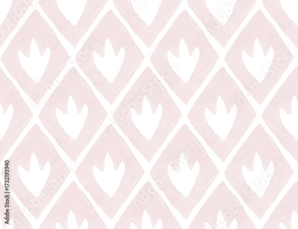 Obraz Pink watercolor rhombus seamless pattern with flower shape inside. Hand painted print for kids with floral element.