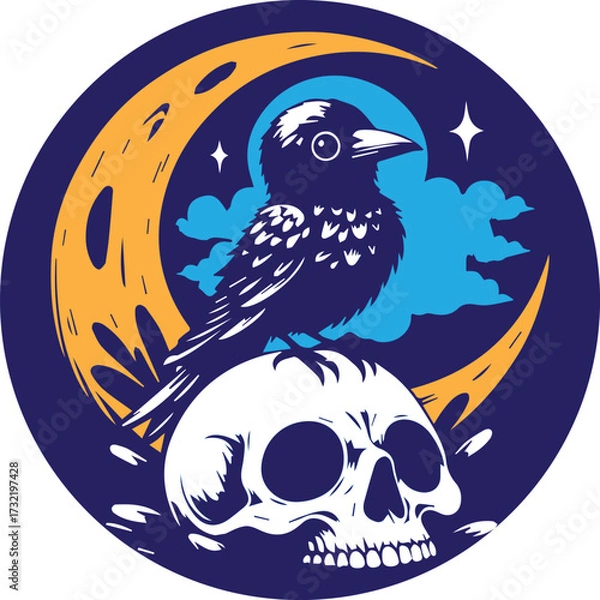 Fototapeta Bird and Skull with background moon