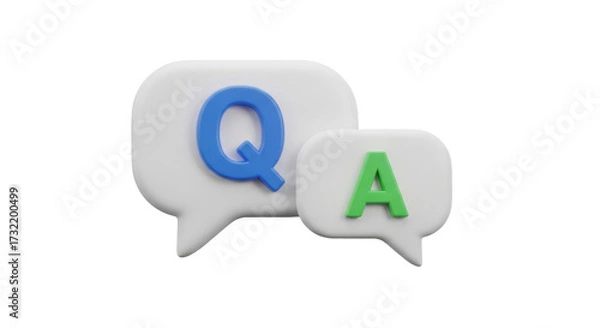 Obraz QA 3d icon. Letters Q and A in chat bubbles. Question and answer concept. FAQ, frequently asked questions, dialog concept. 3d illustration isolated on transparent background 