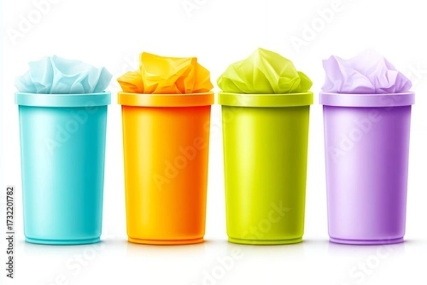 Fototapeta Sorting Bins With Colorful Lids for Paper Materials in an Office Space
