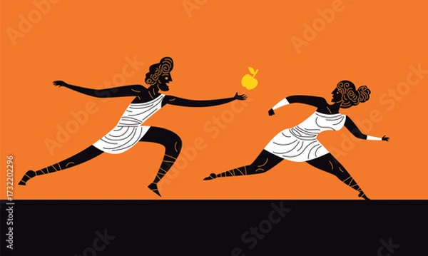 Fototapeta atalanta running with suitor throwing golden apple in race