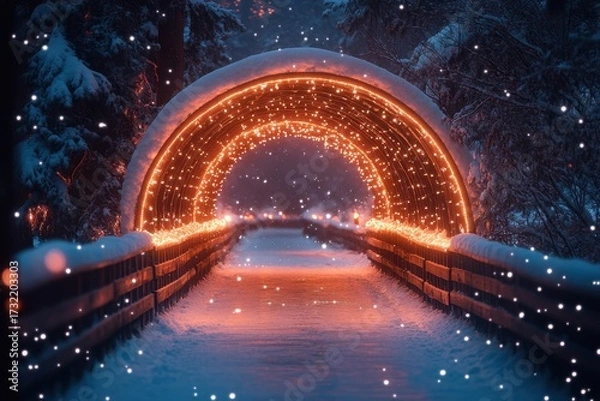 Obraz Bridge illuminated in snow.