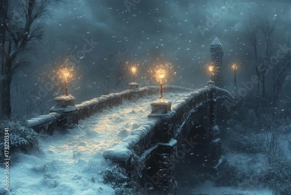 Obraz Man walking on snowy bridge