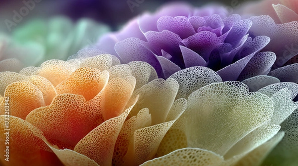 Fototapeta Vibrant abstract petals in macro texture forming a colorful floral dreamscape for creative design