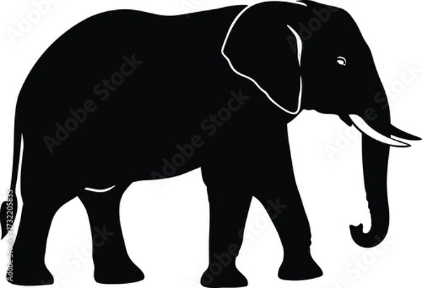 Fototapeta Elephant Silhouette Vector Illustration of Wild African Animal