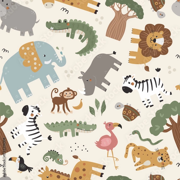 Fototapeta Vector seamless pattern with safari animals.