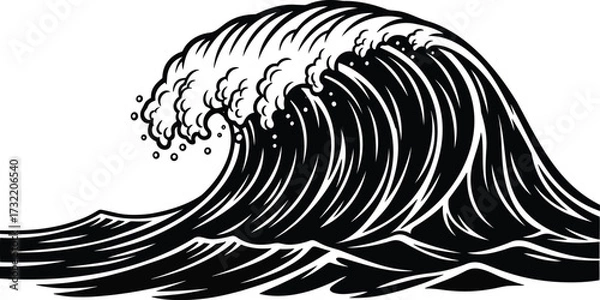 Fototapeta Ocean Wave Silhouette Vector Illustration with Cresting Surf