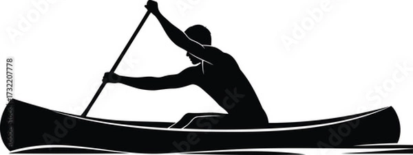 Fototapeta Silhouette of Person Paddling Canoe Vector Illustration on Water