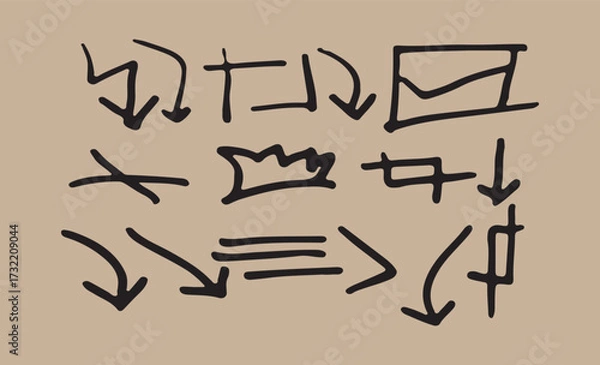 Fototapeta Collection of hand drawn sketch arrows and symbols on a textured background