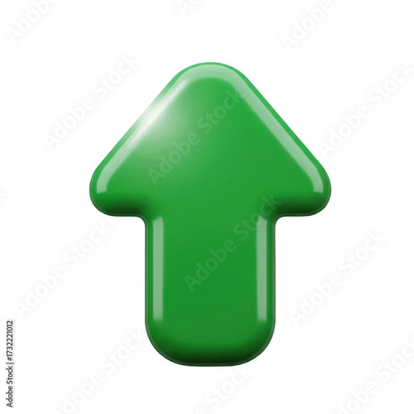 Obraz Green plastic arrow up 3d icon sign isolated on transparent background 