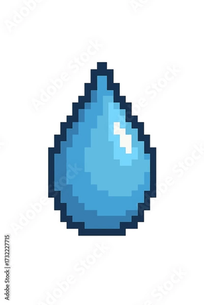 Obraz Water drop pixel art icon. 8-bit liquid droplet sprite for retro video games. Blue aqua tear symbol. Abstract graphic element for gaming interface. Vector cartoon isolated.