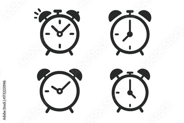 Fototapeta Alarm clock icon set. Simple line art symbol for time management. Wake up, reminder, schedule, and deadline concepts. Vector graphic element for web design, apps. Flat illustration.