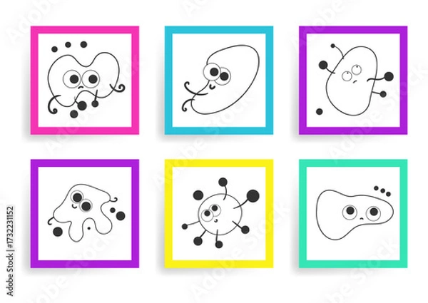 Obraz Cooring Page  Cute Microbes and Viruses Vector Pack