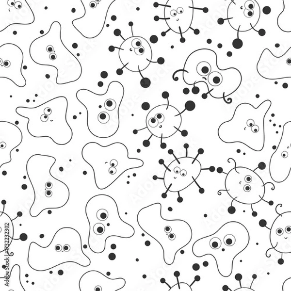 Fototapeta Seamless Pattern with Cute Virus Outline