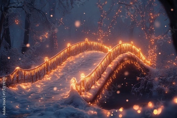 Obraz Fire erupting from a snowy bridge.