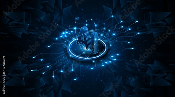 Fototapeta Digital technology of the future. AI icon or artificial intelligence symbol. Future advanced artificial intelligence technology circuit board concept	