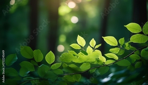 Fototapeta Soft Focus Green Leaves In A Moody Forest Setting