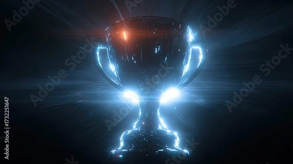 Fototapeta a digital rendering of an award, which resembles a trophy, encased in a glowing blue energy field