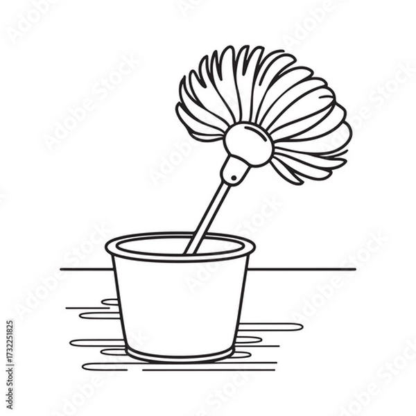 Fototapeta Simple Line Art Outline of a Feather Duster Placed in a Water Bucket for House Cleaning, Spring Cleaning, and Chores
