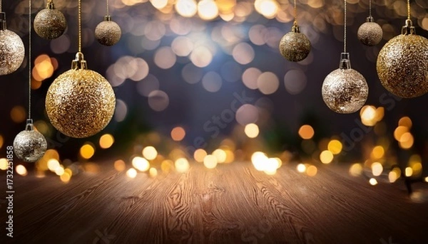 Obraz Festive Christmas Background Elegant Background With Lights And Balls