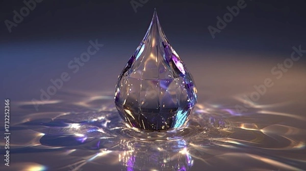 Fototapeta a clear crystal teardrop diamond, which is reflecting light and resting atop a bed of smaller diamonds