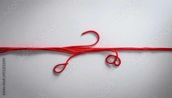 Fototapeta A Red String Is Stretched Out On A White Wall