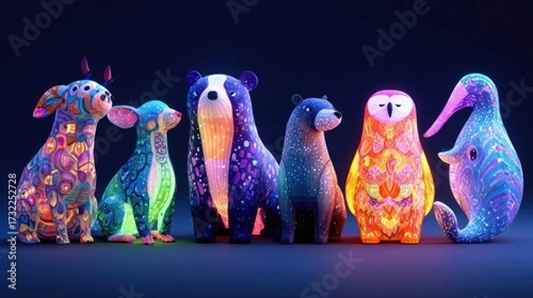 Fototapeta a group of whimsical animal sculptures, each with distinct designs